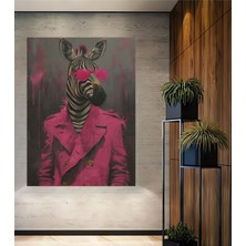 Teona Ahşap Pembe Güneş Gözlüklü Zebra Yağlı Boya Görünümlü Modern Sanat Dekoratif Ahşap Ev,antre,salon Tablo