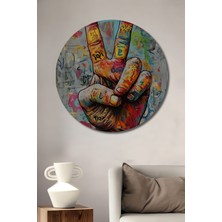 Teona Ahşap Barış Işareti Yağlı Boya Görünümlü Dekoratif Ahşap Tablo Yuvarlak Duvar Tablosu