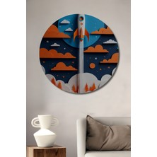 Teona Ahşap Roket Atılımı Ahşap Dekoratif Tablo Yuvarlak Duvar Tablosu