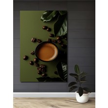 Teona Ahşap Kahve Taneleri ve Yaprak Desenli Yağlı Boya Görünümlü Modern Sanat Ahşap Ev,antre,salon,ofis Tablo