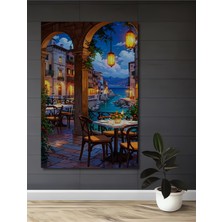 Teona Ahşap Italyan Sahil Kasabası Manzarası Yağlı Boya Görünümlü Ahşap Dekoratif Ev,antre,salon,ofis Tablo