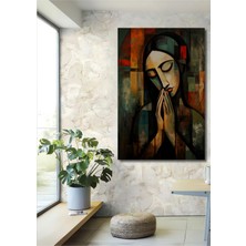 Teona Ahşap Dua Eden Kadın Yağlı Boya Görünümlü Modern Sanat Ahşap Dekoratif Ev,antre,salon,ofis,mutfak Tablo
