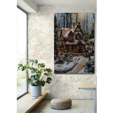 Teona Ahşap Noel Baba Ormanı Ev Tasvirli Yağlı Boya Görünümlü Ahşap Dekoratif Ev,antre,salon,ofis,mutfak Tablo