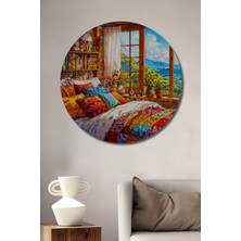 Teona Ahşap Renk Cümbüşü Yatak Odası Manzaralı Sulu Boya Görünümlü Ahşap Dekoratif Tablo Yuvarlak Duvar Tablosu