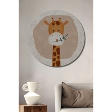 Teona Ahşap Sevimli Zürafa Sulu Boya Görünümlü Dekoratif Ahşap Tablo Yuvarlak Duvar Tablosu