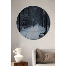 Teona Ahşap Kış Manzarası Yağlı Boya Görünümlü Ahşap Dekoratif Tablo Yuvarlak Duvar Tablosu