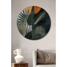 Teona Ahşap Tropikal Yaprak Güneş Baskısı Yağlı Boya Görünümlü Ahşap Dekoratif Tablo Yuvarlak Duvar Tablosu