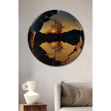 Teona Ahşap Batan Güneş ve Kırık Vazo Tasvirli Yağlı Boya Görünümlü Dekoratif Ahşap Tablo Yuvarlak Duvar Tablosu