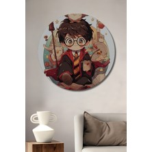 Teona Ahşap Harry Potter Sulu Boya Görünümlü Sanat Dekoratif Ahşap Tablo Yuvarlak Duvar Tablosu
