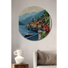 Teona Ahşap Göl Koma Italya Sanat Tablosu Yuvarlak Duvar Tablosu