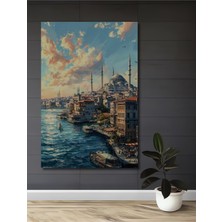 Teona Ahşap Istanbul Boğazı Manzaralı Yağlı Boya Görünümlü Modern Sanat Ahşap Dekoratif Ev,antre,salon Tablo