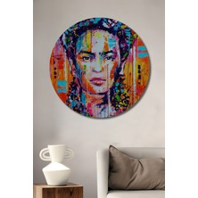 Teona Ahşap Frida Kahlo Renk Cümbüşü Sulu Boya Görünümlü Modern Sanat Ahşap Dekoratif Tablo Yuvarlak Duvar Tablosu