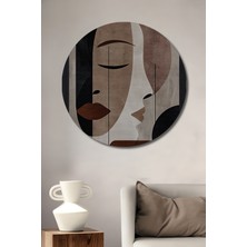Teona Ahşap Soyut Yüzler Baskı Modern Sanat Ahşap Dekoratif Tablo Yuvarlak Duvar Tablosu