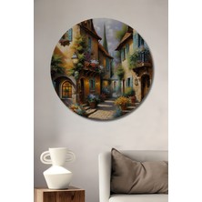 Teona Ahşap Italyan Sokak Manzarası Yağlı Boya Görünümlü Ahşap Dekoratif Tablo Yuvarlak Duvar Tablosu