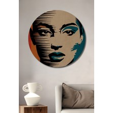 Teona Ahşap Modern Kadın Portresi Yağlı Boya Görünümlü Ahşap Dekoratif Tablo Yuvarlak Duvar Tablosu