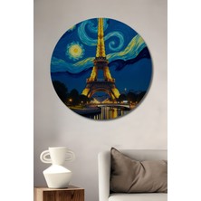 Teona Ahşap Eiffel Kulesi Yıldızlı Geceler Görünümlü Modern Sanat Ahşap Tablo Yuvarlak Duvar Tablosu