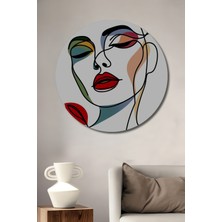 Teona Ahşap Soyut Yüz Tek Çizgi Yağlı Boya Görünümlü Dekoratif Ahşap Tablo Yuvarlak Duvar Tablosu