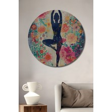 Teona Ahşap Bahar Çiçekleri Içinde Yoga Pozu Yağlı Boya Görünümlü Dekoratif Ahşap Tablo Yuvarlak Duvar Tablosu