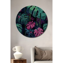 Teona Ahşap Tropikal Yapraklar Dijital Baskı Görünümlü Modern Sanat Ahşap Tablo Yuvarlak Duvar Tablosu