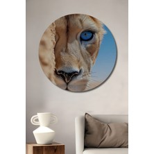 Teona Ahşap Aslan Gözlü Çita Vahşi Doğa Yağlı Boya Görünümlü Ahşap Dekoratif Tablo Yuvarlak Duvar Tablosu