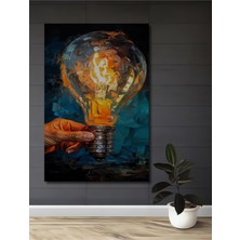 Teona Ahşap Ampul Tutulan Soyut Yağlı Boya Görünümlü Ahşap Dekoratif Ev,antre,salon,ofis,mutfak Tablo