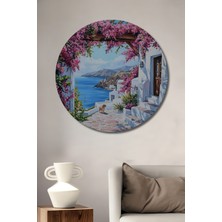 Teona Ahşap Ege Esintisi Yağlı Boya Görünümlü Dekoratif Ahşap Tablo Yuvarlak Duvar Tablosu