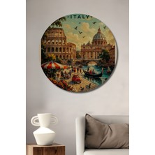 Teona Ahşap Roma Venedik Görünümlü Yağlı Boya Tablo Yuvarlak Duvar Tablosu