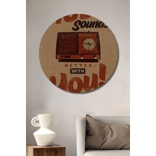 Teona Ahşap Retro Vintage Müzik Çalar Ahşap Dekoratif Tablo Yuvarlak Duvar Tablosu