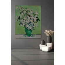 Teona Ahşap Vincent Van Gogh Beyaz Güller Yağlı Boya Görünümlü Ahşap Dekoratif Ev,antre,salon,ofis,mutfak Tablo