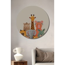 Teona Ahşap Sevimli Orman Hayvanları Sulu Boya Görünümlü Ahşap Tablo Yuvarlak Duvar Tablosu