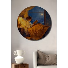 Teona Ahşap Sıcak Yatak Odası Manzarası Yağlı Boya Görünümlü Ahşap Tablo Yuvarlak Duvar Tablosu