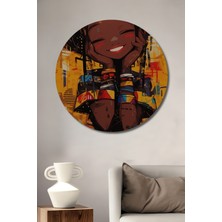 Teona Ahşap Afrika Sanat Ruhu Yağlı Boya Görünümlü Dekoratif Ahşap Tablo Yuvarlak Duvar Tablosu