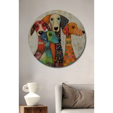 Teona Ahşap Renk Cümbüşü Köpekler Sulu Boya Görünümlü Dekoratif Ahşap Tablo Yuvarlak Duvar Tablosu