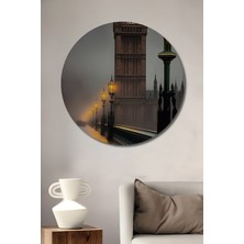 Teona Ahşap Londra Big Ben Yağlı Boya Görünümlü Ahşap Dekoratif Tablo Yuvarlak Duvar Tablosu