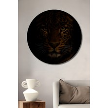 Teona Ahşap Aslan Gözlü Leopar Yağlı Boya Görünümlü Ahşap Dekoratif Tablo Yuvarlak Duvar Tablosu