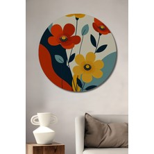Teona Ahşap Soyut Çiçek Desenli Vintage Sanat Ahşap Dekoratif Tablo Yuvarlak Duvar Tablosu