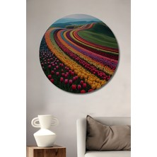 Teona Ahşap Renk Cümbüşü Bahar Tarlası Yağlı Boya Görünümlü Ahşap Dekoratif Tablo Yuvarlak Duvar Tablosu