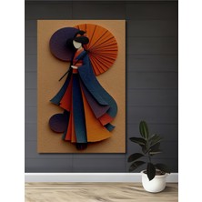 Teona Ahşap Japon Güzeli Geisha Kağıt Rölyef Ev,antre,salon,ofis,mutfak,yatak Odası Tablo