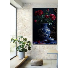 Teona Ahşap Kırmızı Güller ve Antik Vazo Yağlı Boya Görünümlü Ahşap Dekoratif Ev,antre,salon,ofis,mutfak Tablo