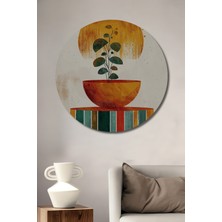 Teona Ahşap Modern Bitki ve Güneş Soyut Sanat Ahşap Dekoratif Tablo Yuvarlak Duvar Tablosu
