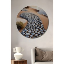 Teona Ahşap Altın Gün Batımında Taş Yol Ahşap Dekoratif Tablo Yuvarlak Duvar Tablosu