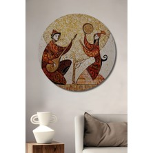 Teona Ahşap Altın Desenli Iki Müzisyen Yağlı Boya Görünümlü Dekoratif Ahşap Tablo Yuvarlak Duvar Tablosu