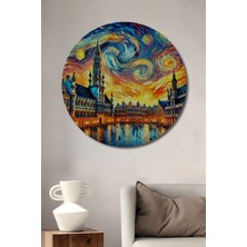 Teona Ahşap Büyülü Şehir Manzarası Yağlı Boya Görünümlü Ahşap Dekoratif Tablo Yuvarlak Duvar Tablosu