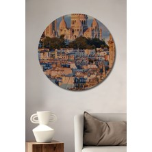 Teona Ahşap Paris Sacré-Cœur Katedrali Yağlı Boya Görünümlü Ahşap Dekoratif Tablo Yuvarlak Duvar Tablosu
