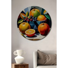 Teona Ahşap Canlı Meyve Bereketi Yağlı Boya Görünümlü Ahşap Dekoratif Tablo Yuvarlak Duvar Tablosu