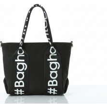 Baghashtag Siyah Mini Su Geçirmez Kulp Yazılı Tote Çanta