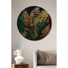 Teona Ahşap Yağlı Boya Görünümlü Yaprak Sanat Dekoratif Ahşap Tablo Yuvarlak Duvar Tablosu