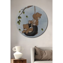 Teona Ahşap Ayıcık Salıncak Sanat Tablosu Ahşap Dekoratif Tablo Yuvarlak Duvar Tablosu