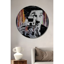 Teona Ahşap Charlie Chaplin Modern Sanat Yağlı Boya Görünümlü Ahşap Dekoratif Tablo Yuvarlak Duvar Tablosu