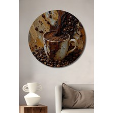 Teona Ahşap Kahve Keyfi Yağlı Boya Görünümlü Dekoratif Ahşap Tablo Yuvarlak Duvar Tablosu